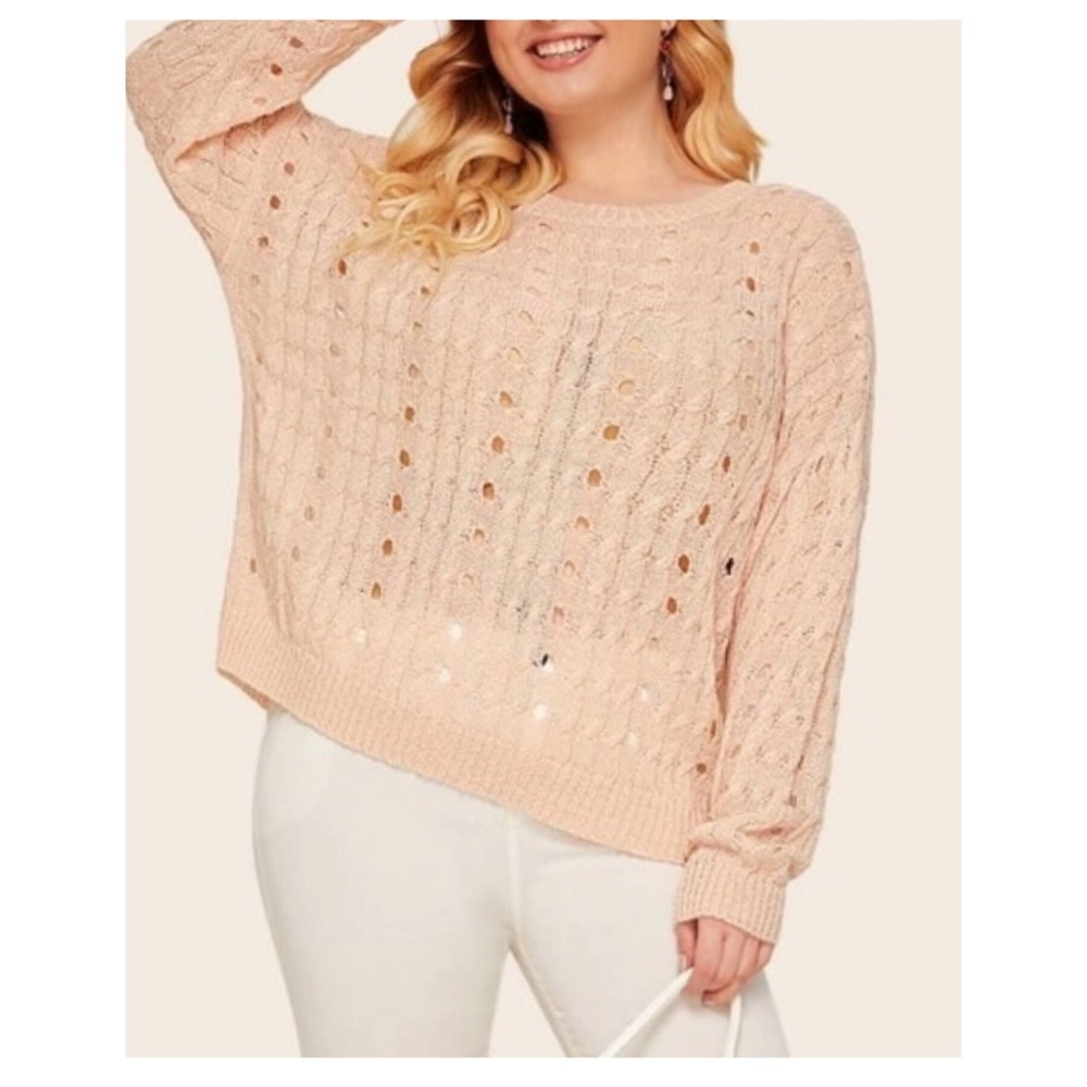 ➕ Pink Cut Out Open Weave Sweater - Picture 3 of 5
